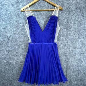 Bebe Mini Dress Women 6 Blue Stretch Pleated Sheer Sides Twirl Y2K Cocktail HOCO